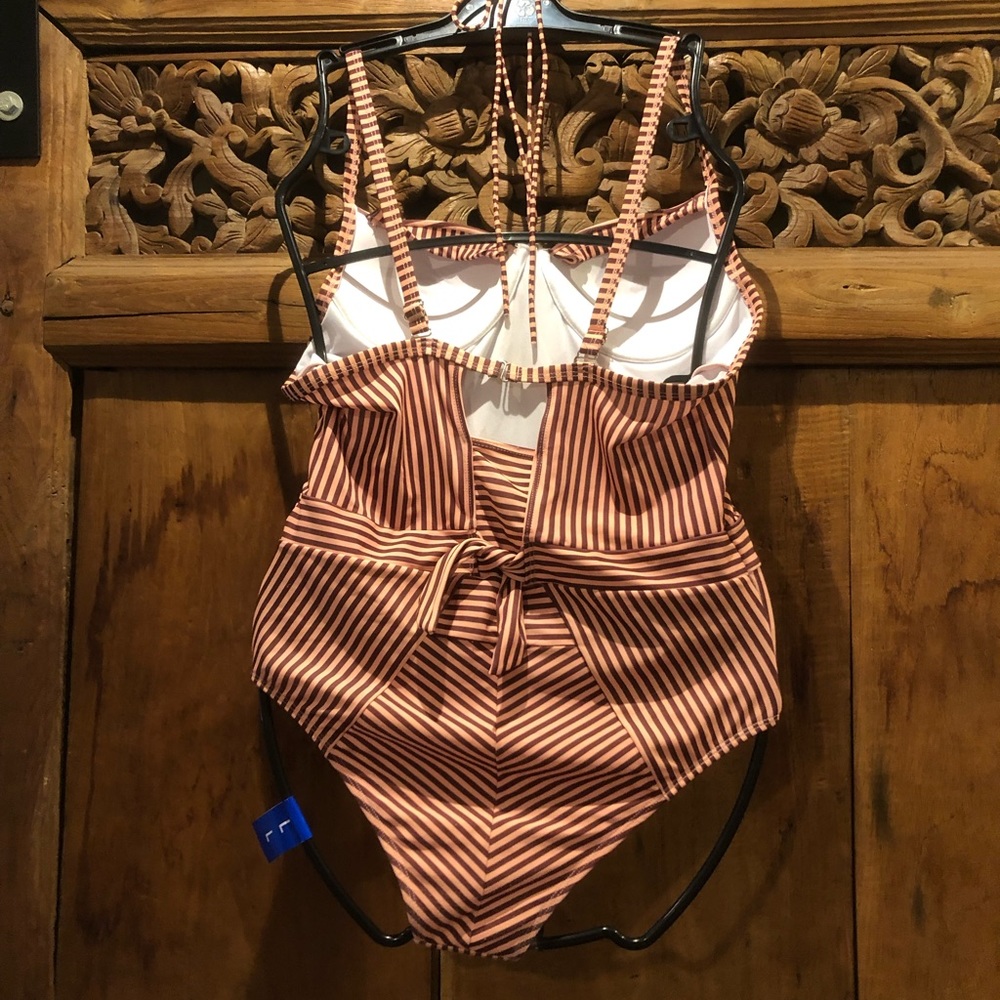 Brown and white striped swim suit. Worn twice